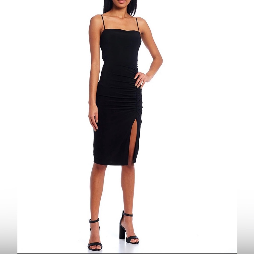 B. Darlin Bow Back Ruched Side Slit Dress